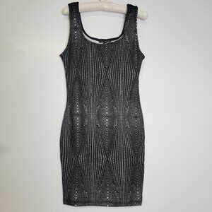 Haute Monde Womens Black Lace Glitter Sleeveless Bodycon LBD Date Night Dress L